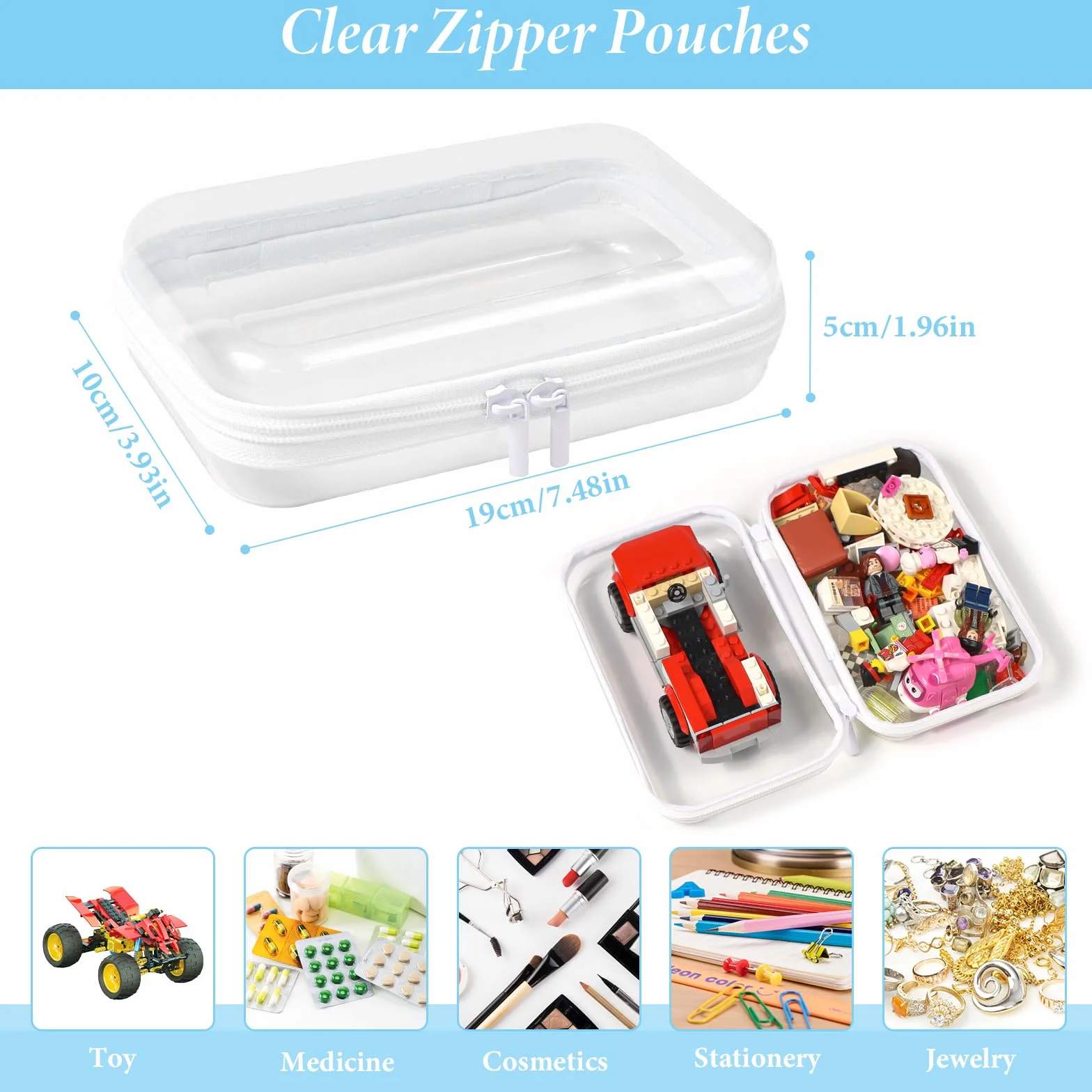 3 Pezzi custodie trasparenti con cerniera rigida per lo stoccaggio, organizer da viaggio impermeabile, borsa cosmetica da viaggio per cosmetici,giocattoli e articoli da toeletta(19 x 10 x 5cm)