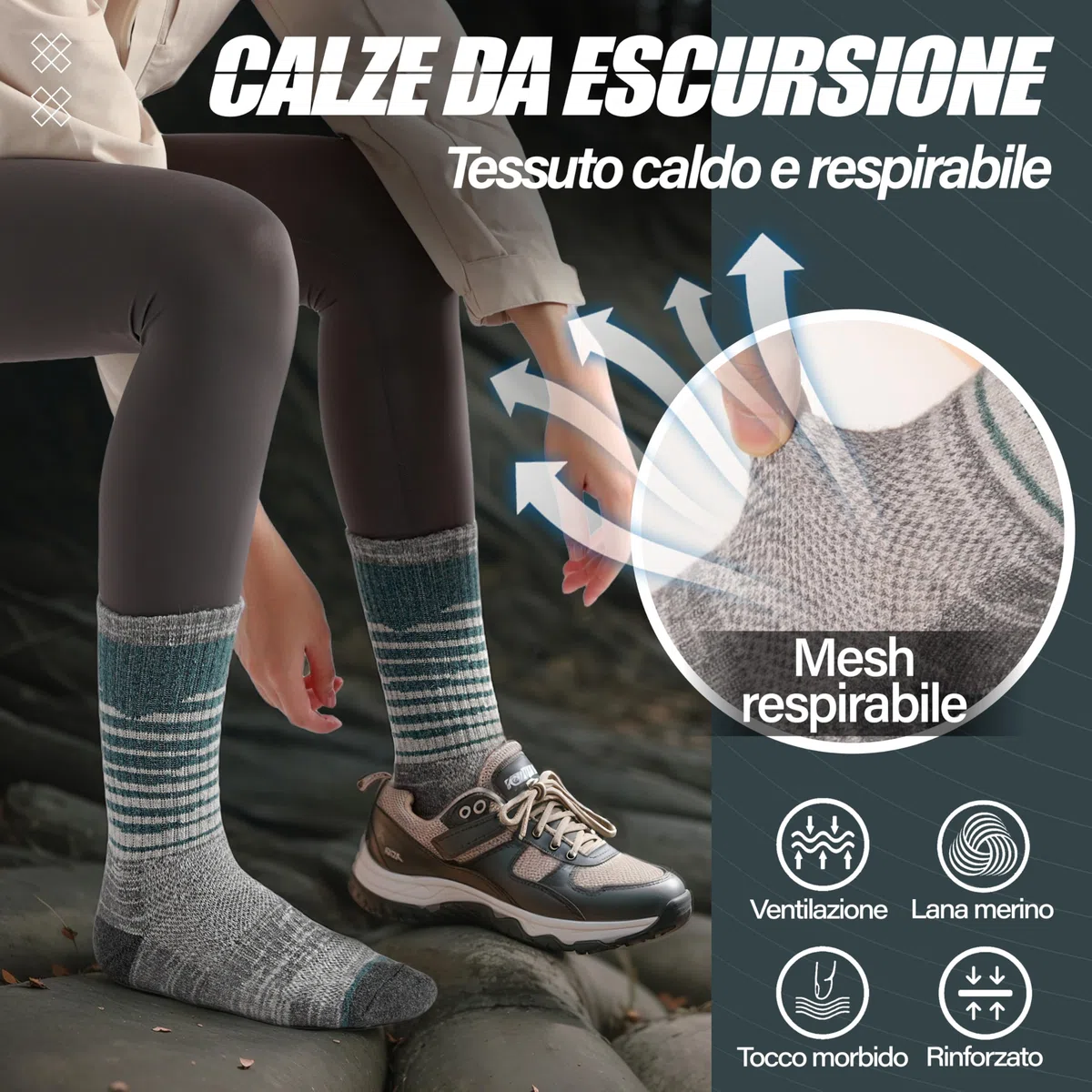 ANTSANG Calzini Unisex in Lana Merino per Donna Uomo Trekking Camminate Termici Caldi Spessi per Inverno con Taglio Alto 5 Paia
