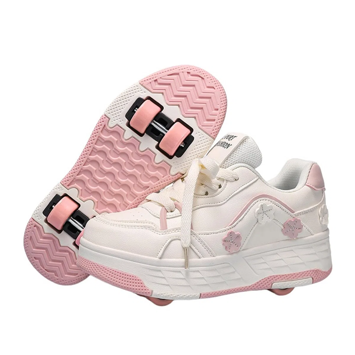 Mateju Scarpe con Rotelle Bambina Ragazza Sportive Scarpe da Skateboard, Margherite 4 Rotelle Rimovibile Skateboard Ginnastica da Pattini Sneakers per Bambino, 30-40 EU