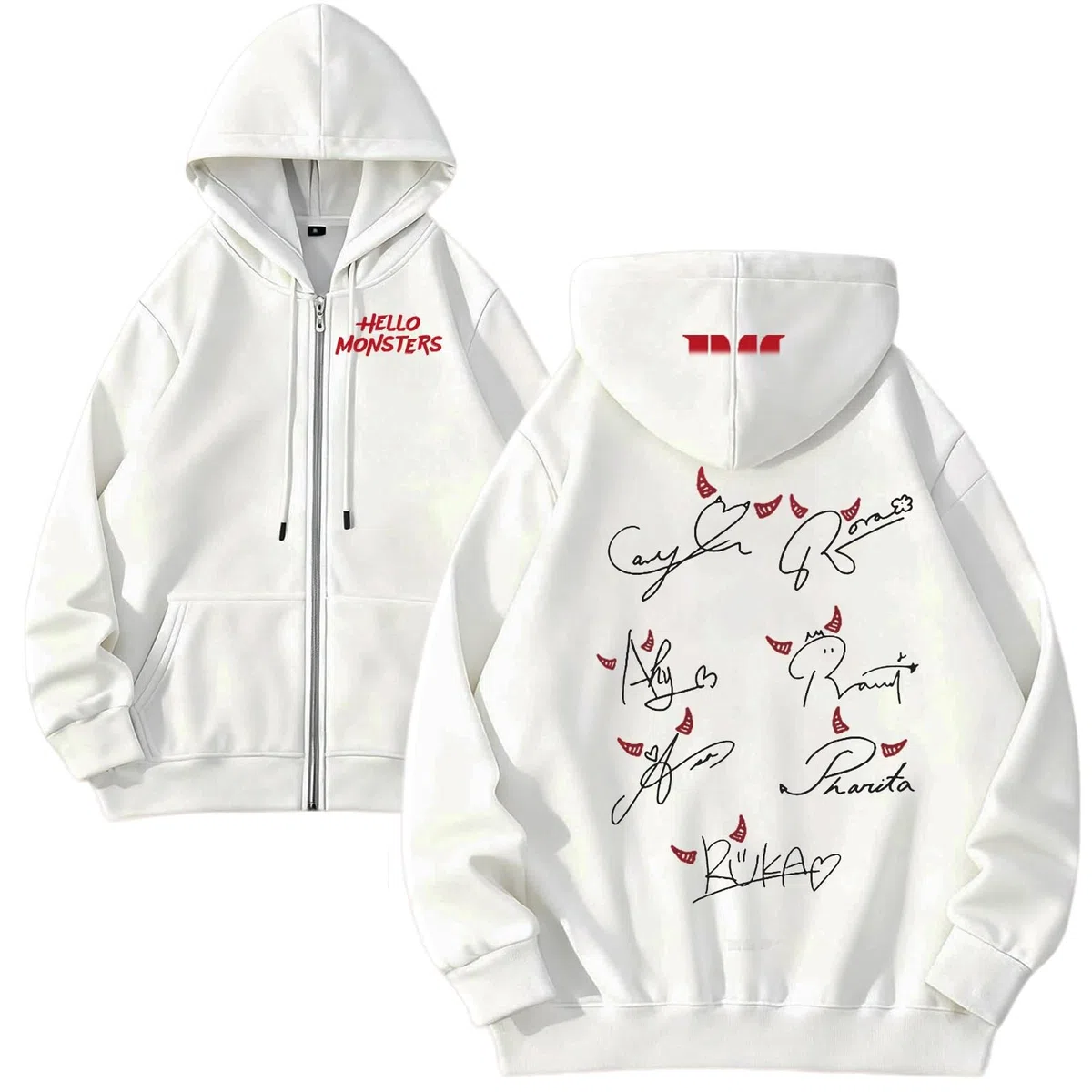 Generico Felpa con Cappuccio con Motivo Lettera Hellomonsters-Cardigan con Zip Firmato A Maniche Lunghe Fans Regali for Uomini Donne Teengirls Capispalla