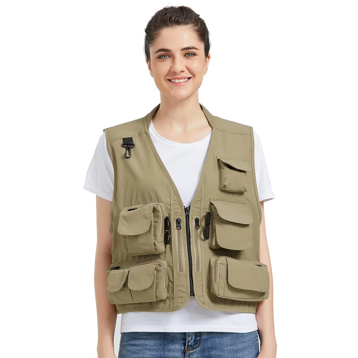Ziker Gilet da donna in rete traspirante traforato da viaggio per fotografi e pesca con tasche