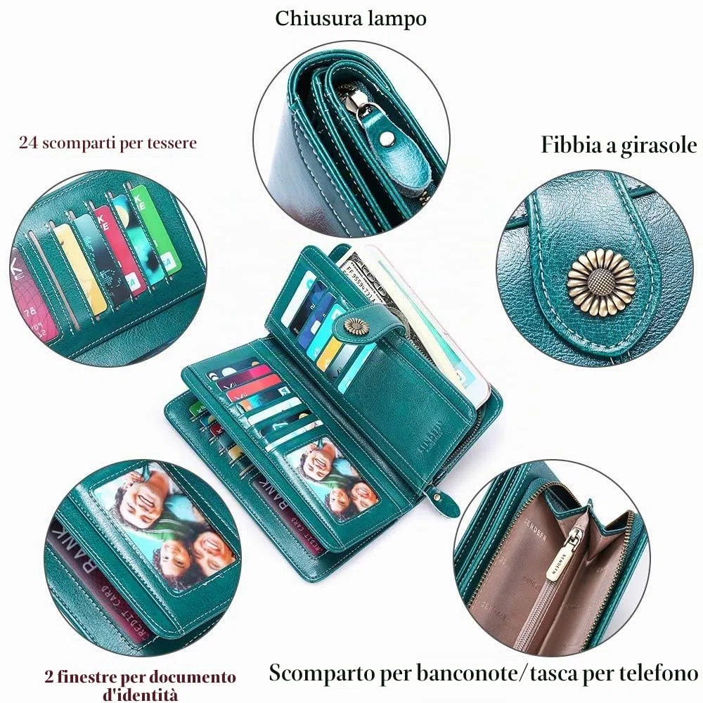 SENDEFN Portafoglio donna in pelle grandi donne frizione con protezione RFID portafoglio grande portafoglio portafoglio portafoglio lungo con 17 tasche per carte