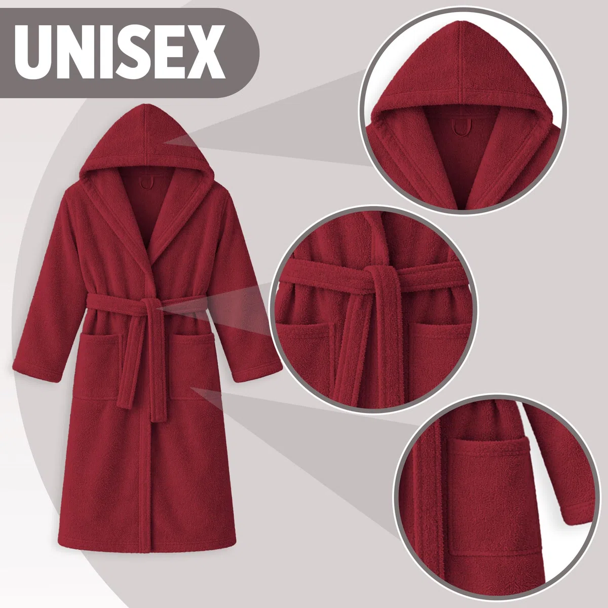 Accappatoio Unisex in Spugna 100% Cotone 400 gr con Cappuccio – Morbido e Assorbente, con Cintura, Tasche e Appendino – Uomo Donna Adulto