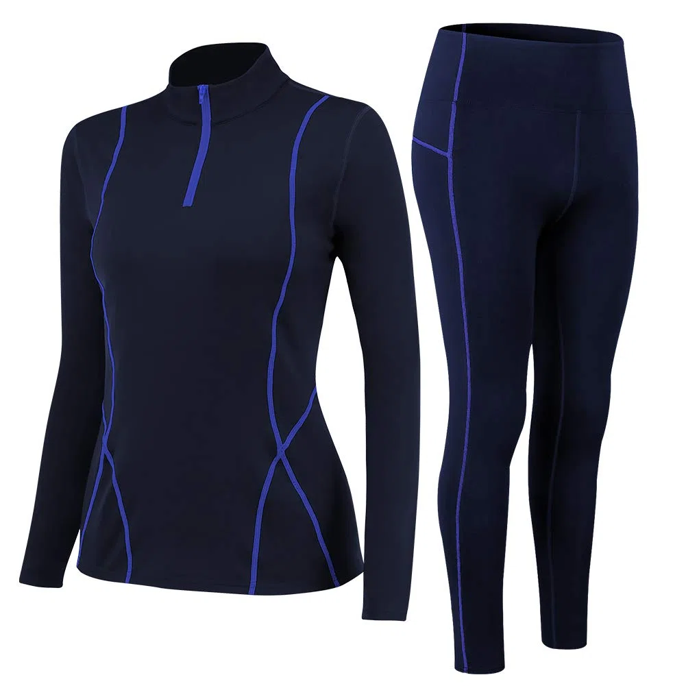 Intimo Termico Donna Invernale, Maglia Termica Donno Funzionale Pantaloni e Maglie con Cerniera, Tuta Termice Donne Set per Sci Corsa Palestra