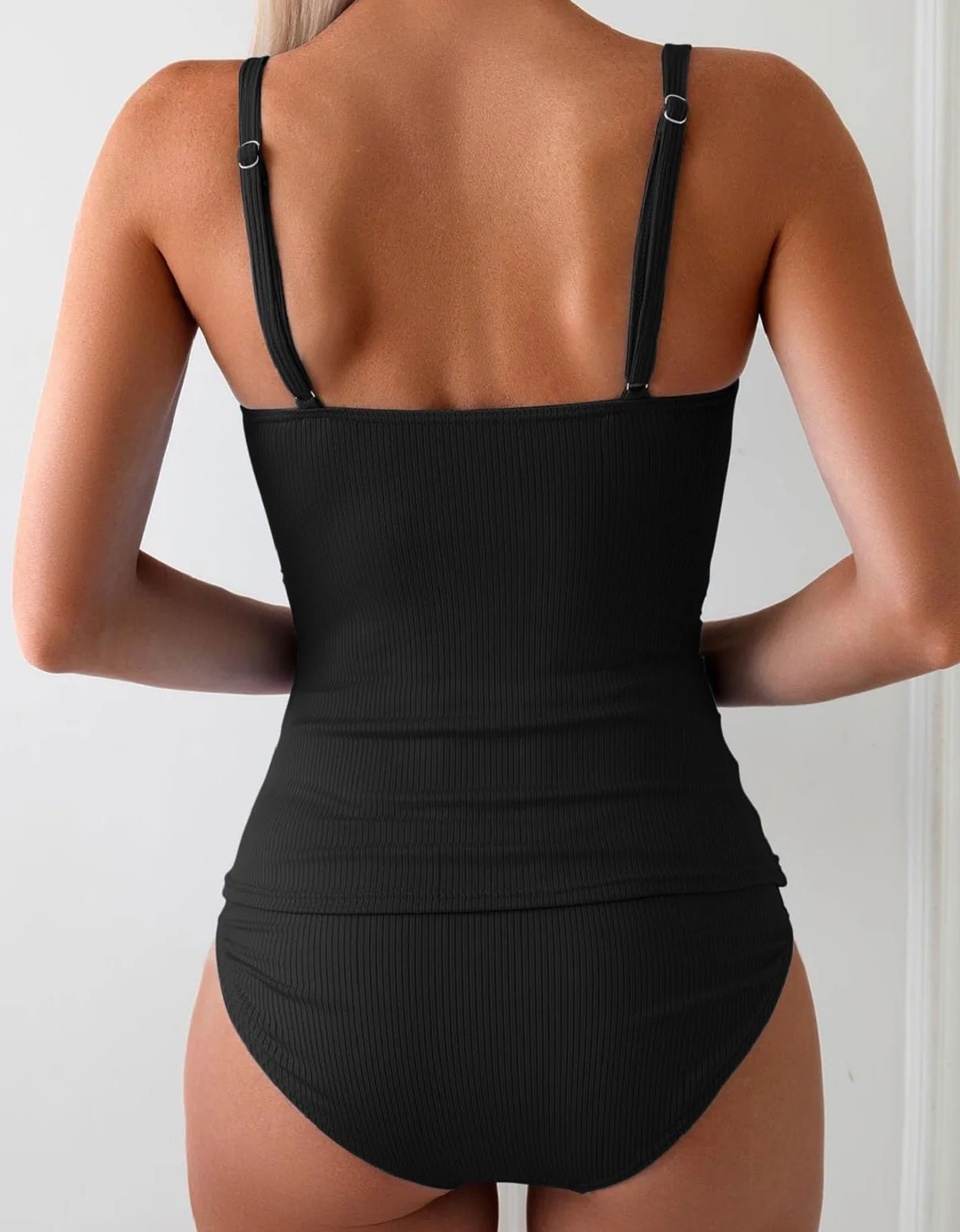 Yutdeng Tankini Donna Mare Curvy Costume da Bagno Due Pezzi Push Up Imbottito Vita Alta Bikini Mare Tankini Set con Controllo della Pancia Spalline Regolabili Swimwear a Costine Beachwear
