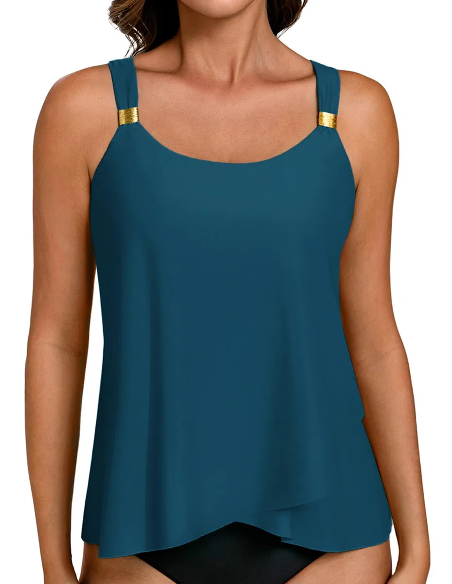 Hanna Nikole Tankini da donna con reggiseno integrato, a vita alta, con scollo a U, senza fondo
