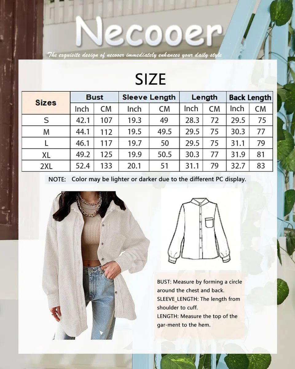 Necooer Camicia da donna in velluto a maniche lunghe con bottoni