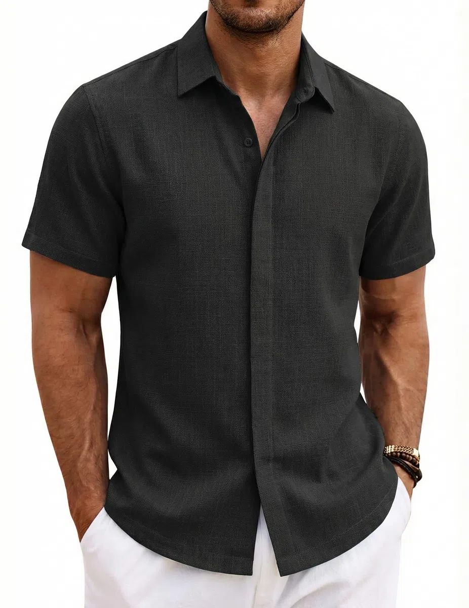COOFANDY Camicia Uomo Manica Corta Estate 100% Cotone Camicie Uomo Casual Regular Fit Spiaggia