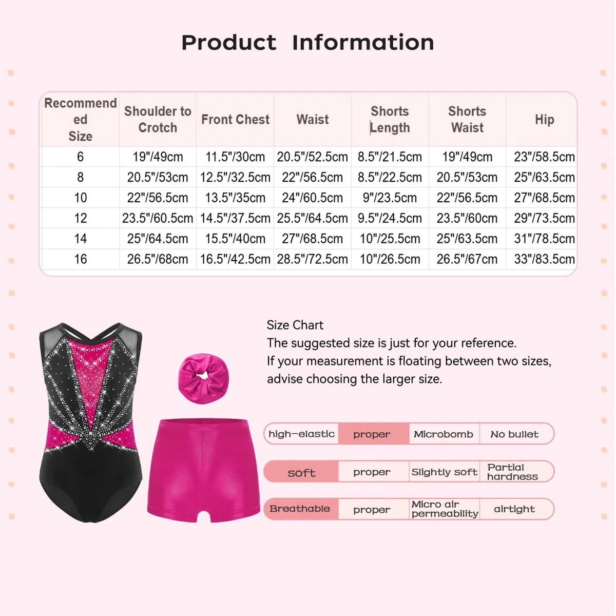 Freebily Body Ginnastica Artistica Bambina Balletto Leotards con Pantaloncini e Fascia per Capelli Body Danza Classica Moderna con Strass Abito da Pattinaggio Artistico