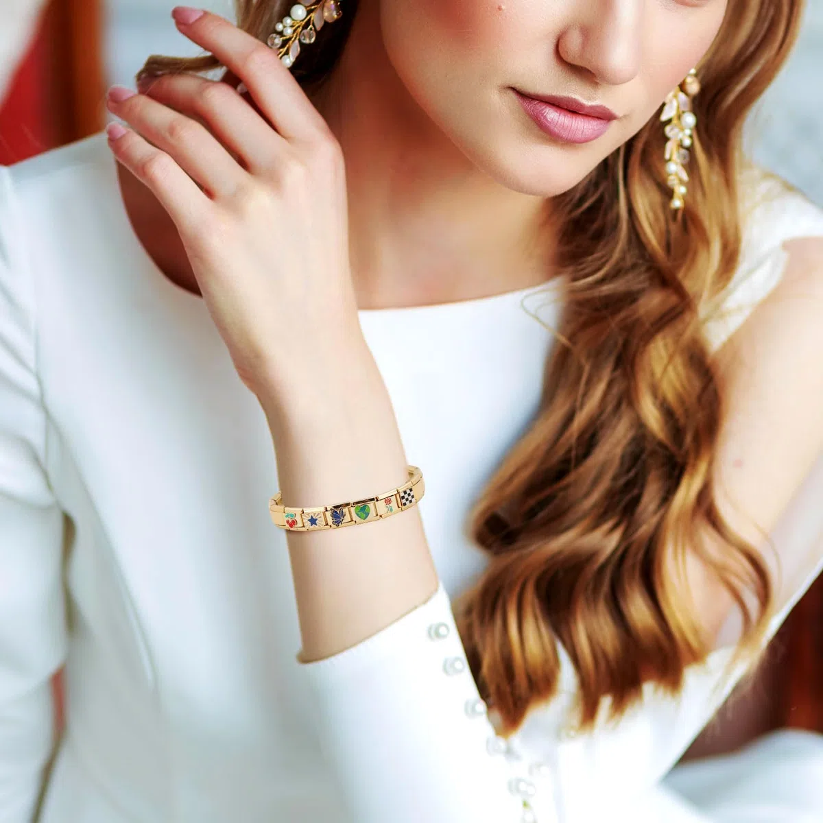 Braccialetto con Ciondoli Italiano, Bracciale Italiano in Oro con Strumento di Apertura e 10 Ciondoli Staccabili Ciondoli per Braccialetti Italiani in Acciaio Inossidabile Bracciale