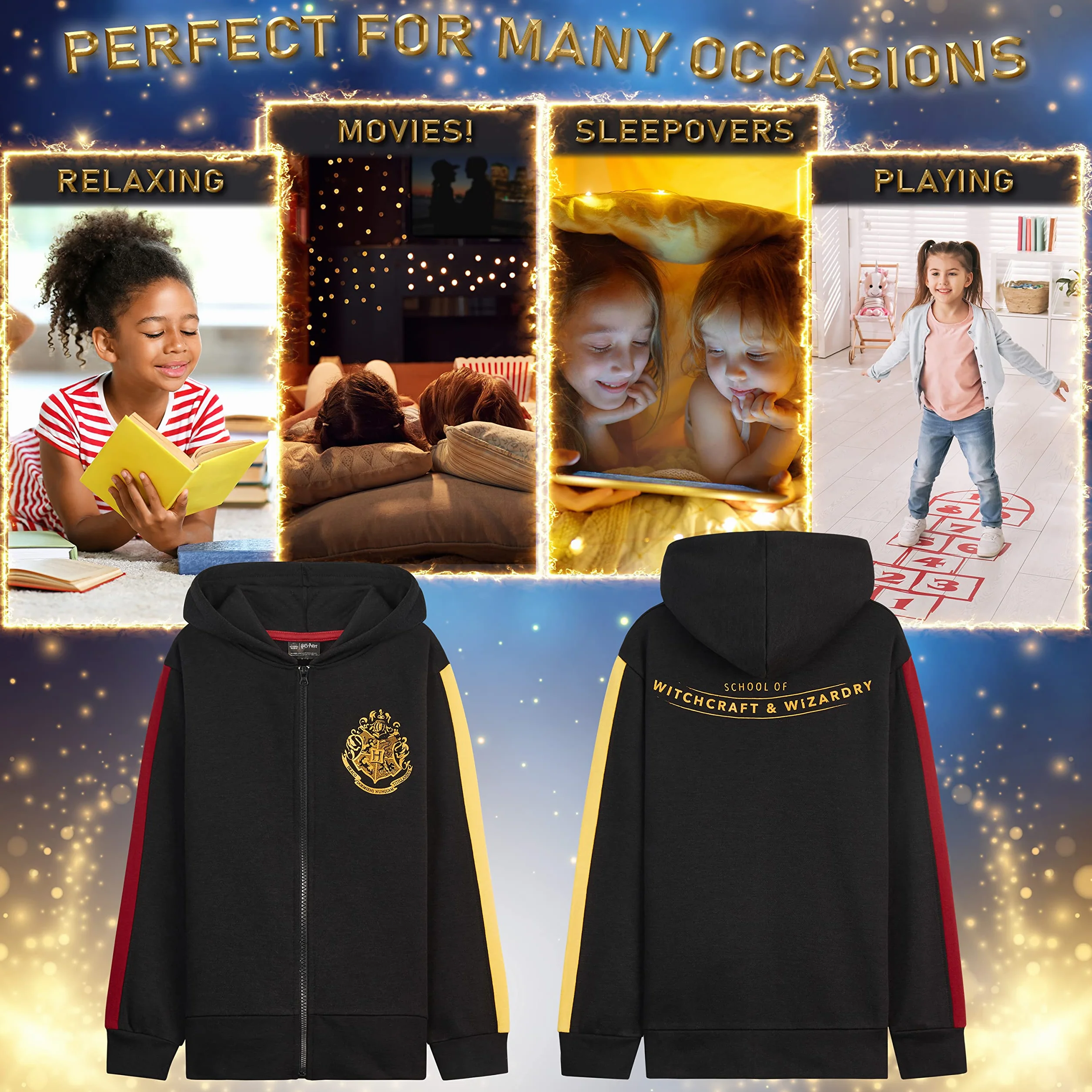 Harry Potter Felpa Cappuccio Bambina, Morbido Hogwarts Zip Felpe con Cappuccio