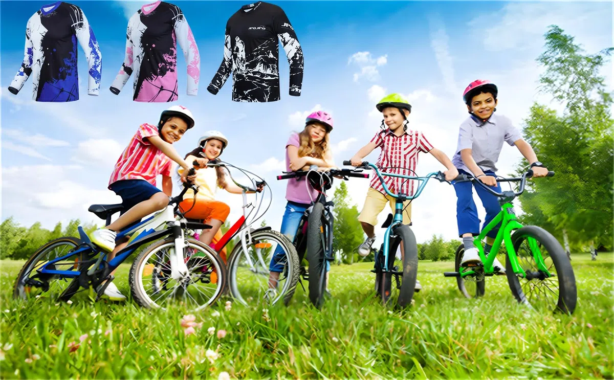 Maglia da ciclismo per bambini da 4 a 14 anni per ragazze e ragazzi, mountain bike, abbigliamento per bambini, maniche lunghe, powersport, bicicletta, BMX Top