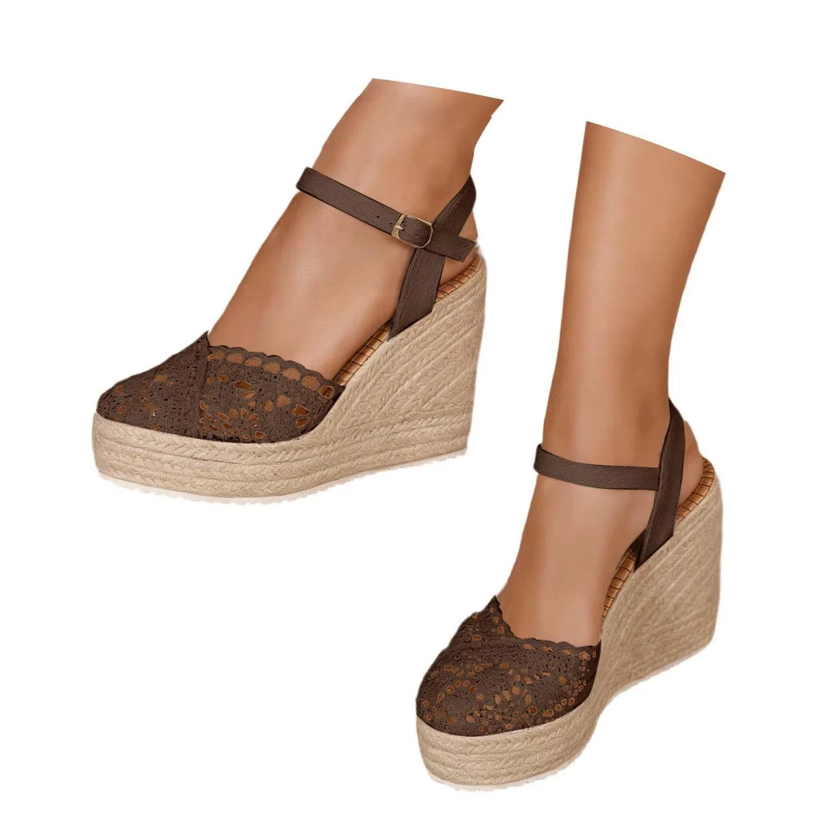 Generico Sandali da donna, estivi, espadrillas, con zeppe, piattaforma, scarpe a punta chiusa, in pizzo, comodità, cinturino alla caviglia, vintage per vacanze, tacco chiuso e sandali da donna Regalo