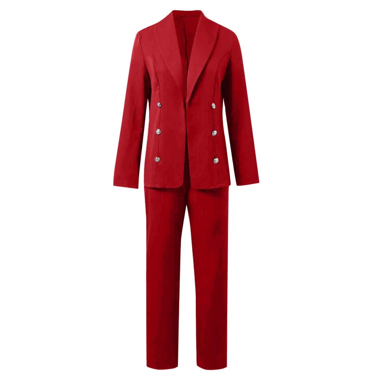 Generico Tailleur Donna Eleganti Pantaloni e Giacca da Cerimonia Curvy Completo Blazer a Maniche Lunghe Tuta Elastici in Vita Set di Abiti in Tinta Unita Pantalone Giacche Due Pezzi Elegante Suit