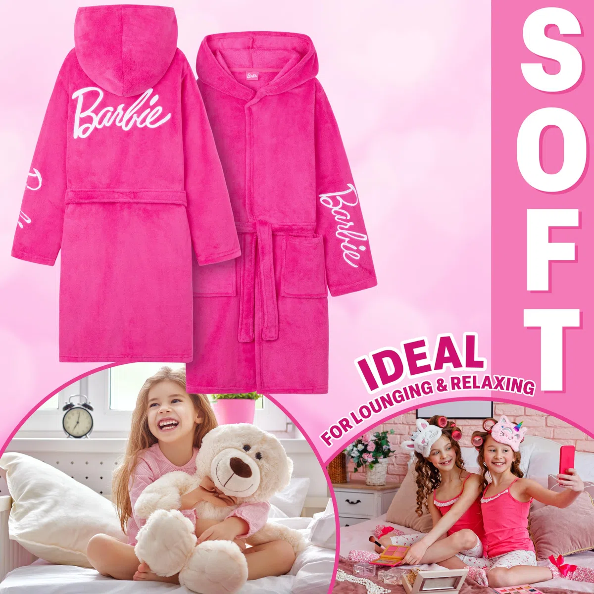 Get Trend Vestaglia Bambina e Adolescenti, Pile Accappatoio con Cappuccio, Carino Abbigliamento da Casa Regali per Lei