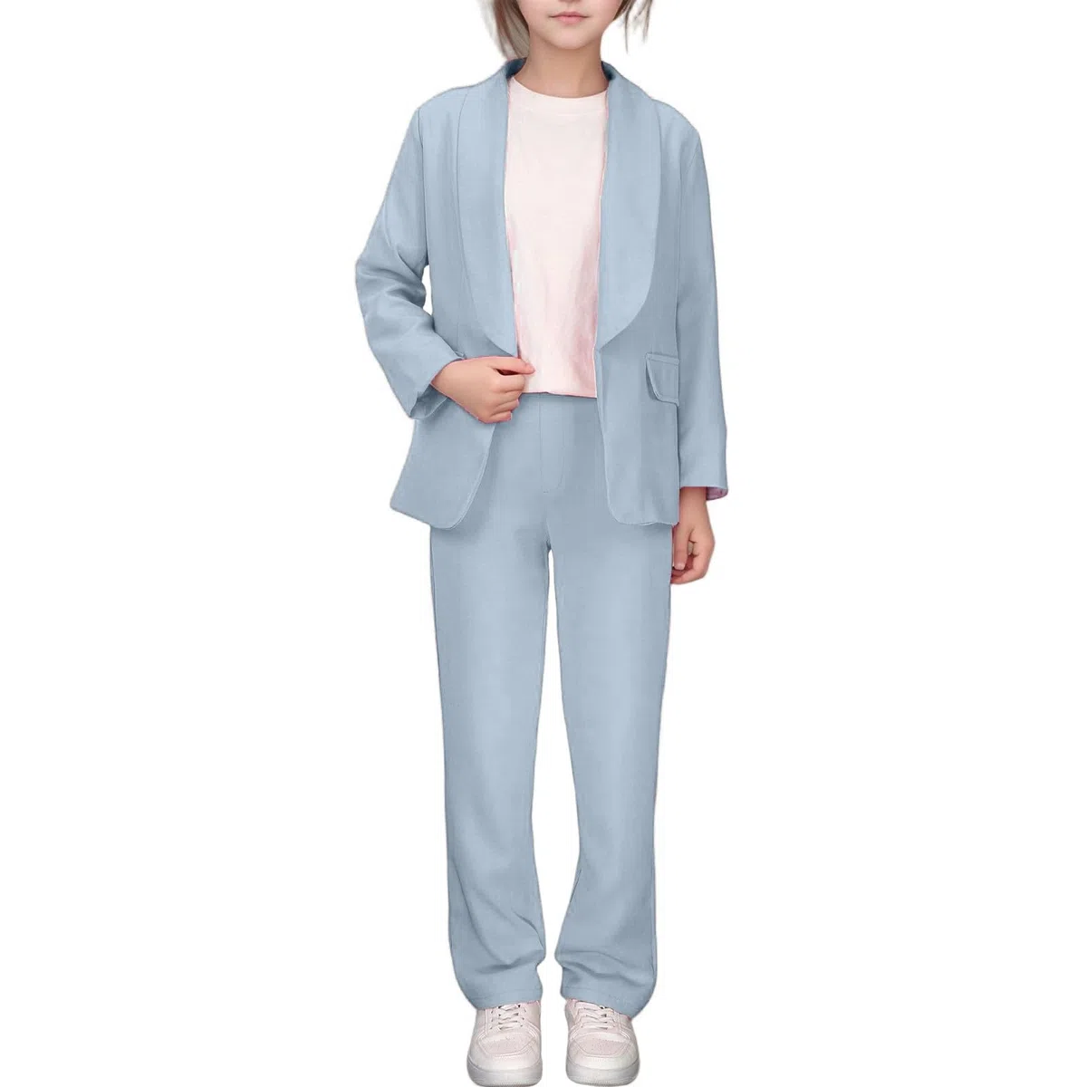 2 pezzi abiti da ragazza a maniche lunghe blazer con pantaloni giacche da ragazza giacca formale aperto davanti per bambini blazer tinta unita risvolto vestito casual scuola festa festival prom blazer
