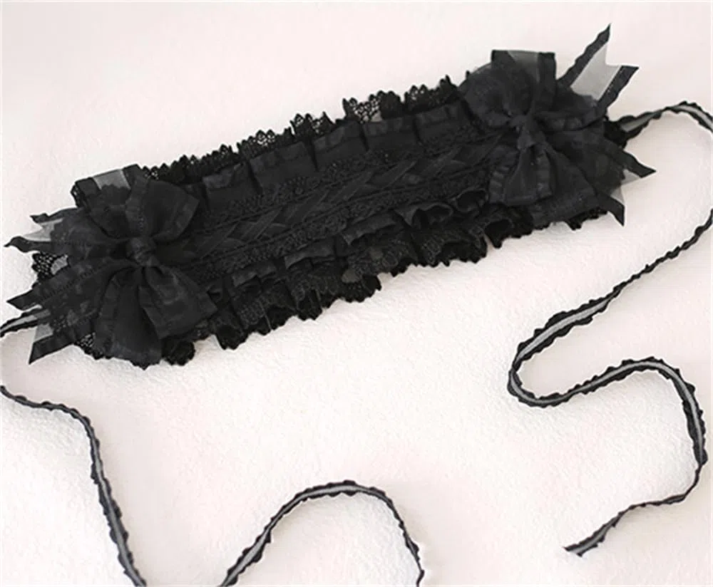 Forcina alla moda Copricapo Lolita nero Donna Ragazza Fiocco in pizzo gotico Accessori for capelli Copricapo da cameriera for feste in maschera Cosplay