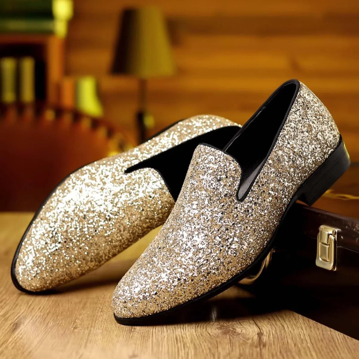 Generisch Scarpe da sera da uomo, con paillette, con brillantini, eleganti e luccicanti, con strass
