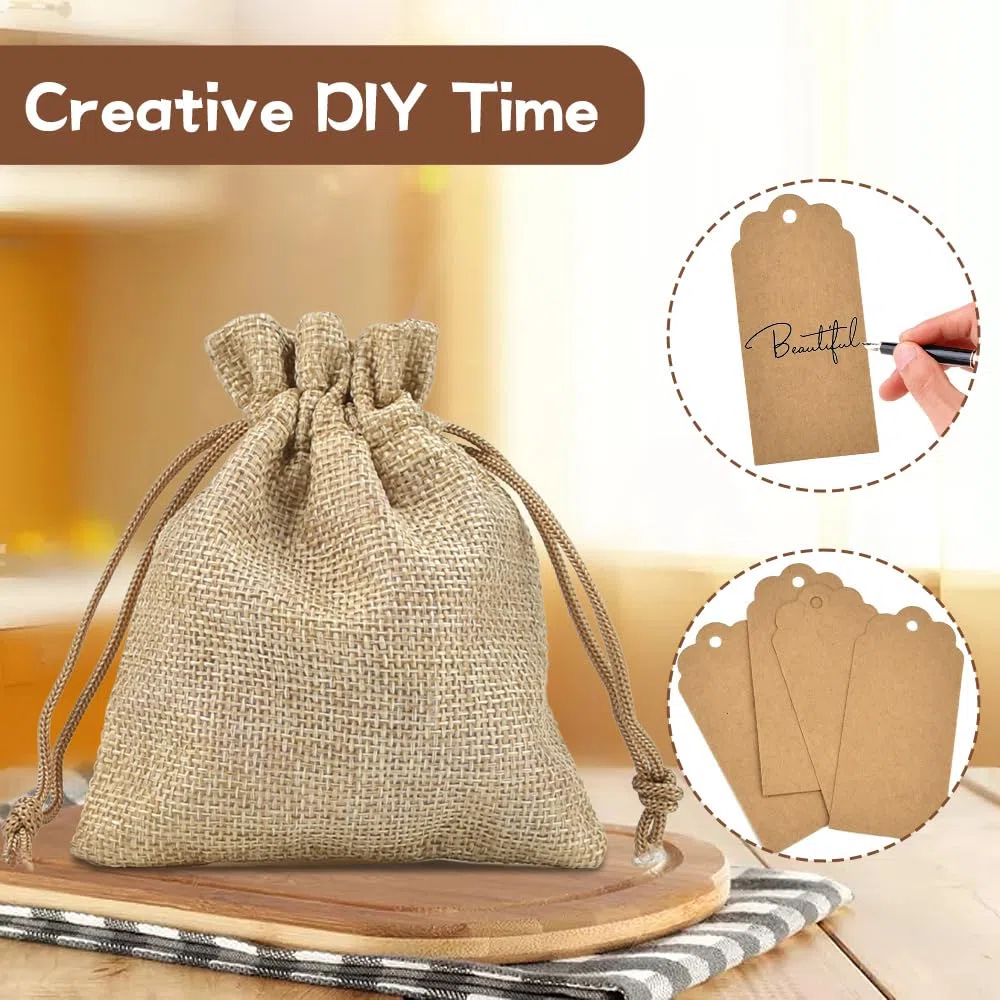 LANSKYLAN 50 Pz Sacchetti di Juta con Coulisse 10*12cm - Sacchetti Regalo Riutilizzabili per Gioielli, Matrimonio, Festa, Fai da Te