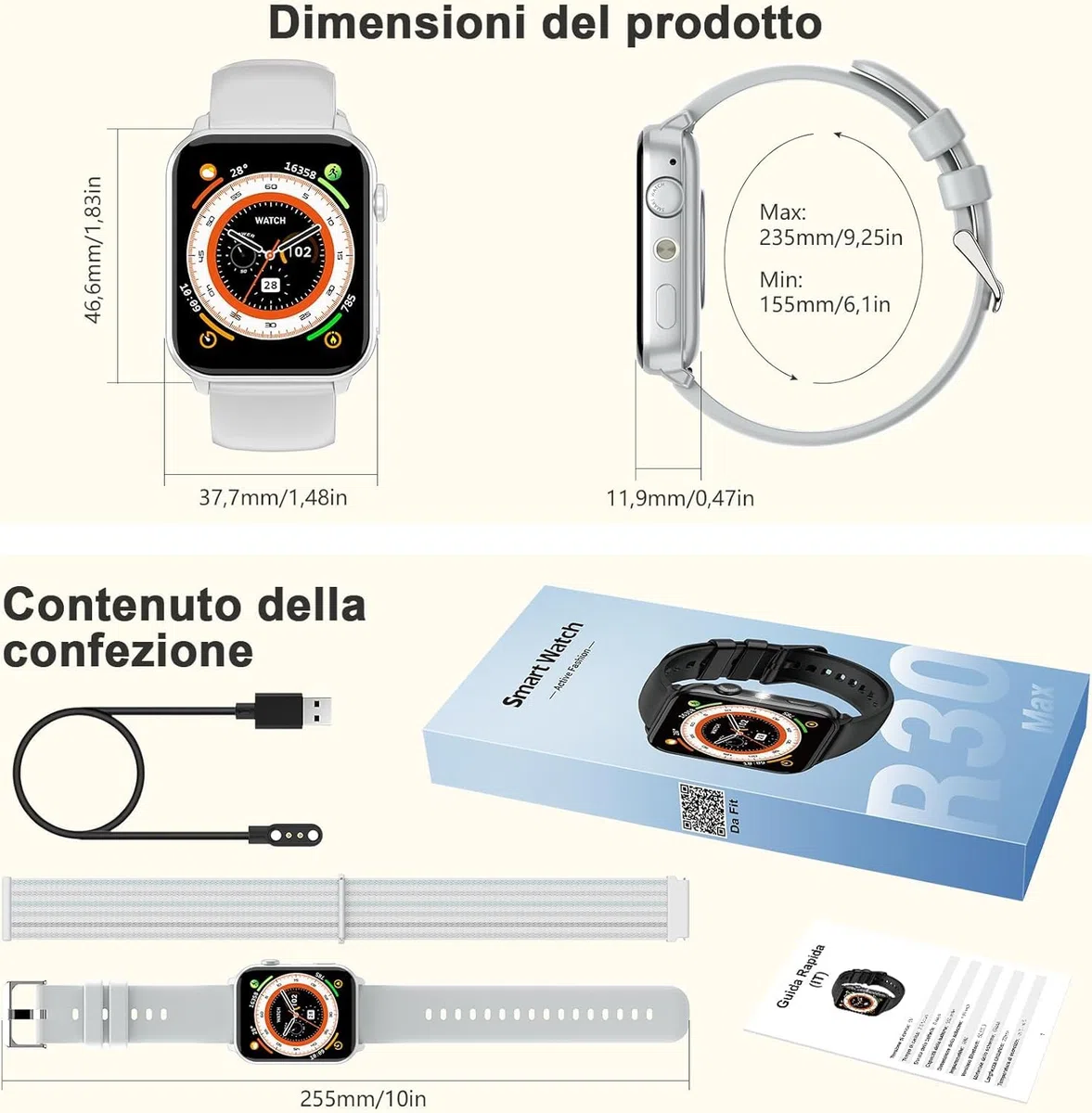 IOWODO Smartwatch Uomo Donna con Torcia LED, Chiamate Bluetooth,1.91" Schermo, Monitoraggio Cuore/SpO2/Sonno 24H,100 Modalità Sport, Fitness Tracker, IP68 Impermeabile, 2 Cinturini, per Android iOS