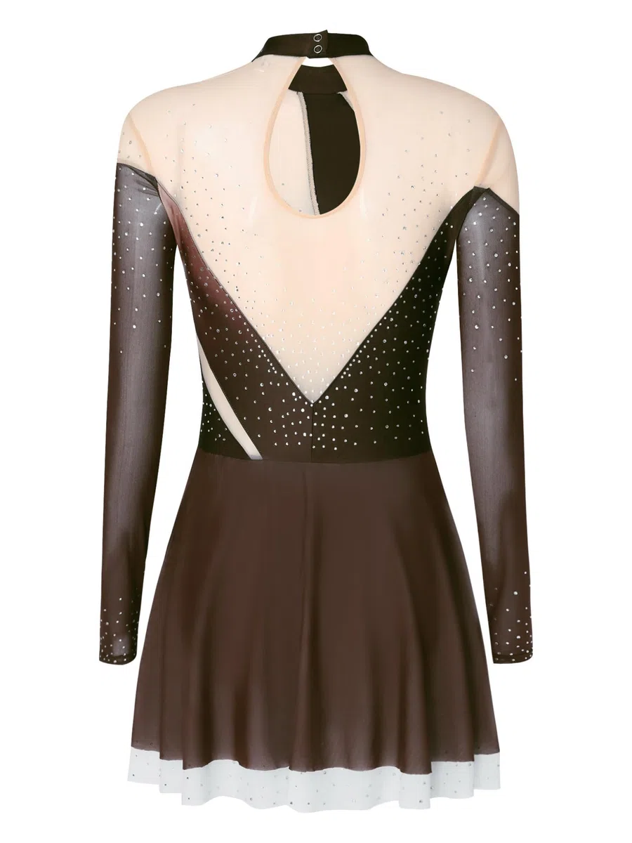 Oyolan Vestito da donna Pattinaggio Artistico Danza Body Manica Lunga Strass Vestito Danza sul Ghiaccio Body Ginnastica Colore Gradiente
