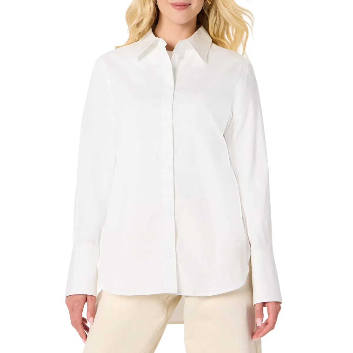Amazon Essentials Camicia Elegante Button-Down in Popeline di Cotone Elasticizzata Vestibilità Oversize Donna