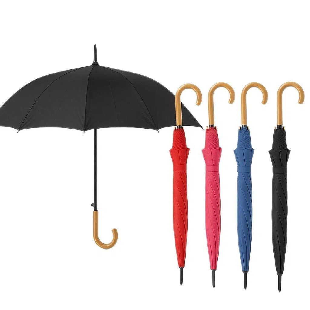 DANYX Kit 5 Ombrelli Automatici Uomo Donna – 8 Stecche Rinforzate, Manico Curvo Effetto Legno, Colori Misti Tinta Unita, Apertura 110 cm