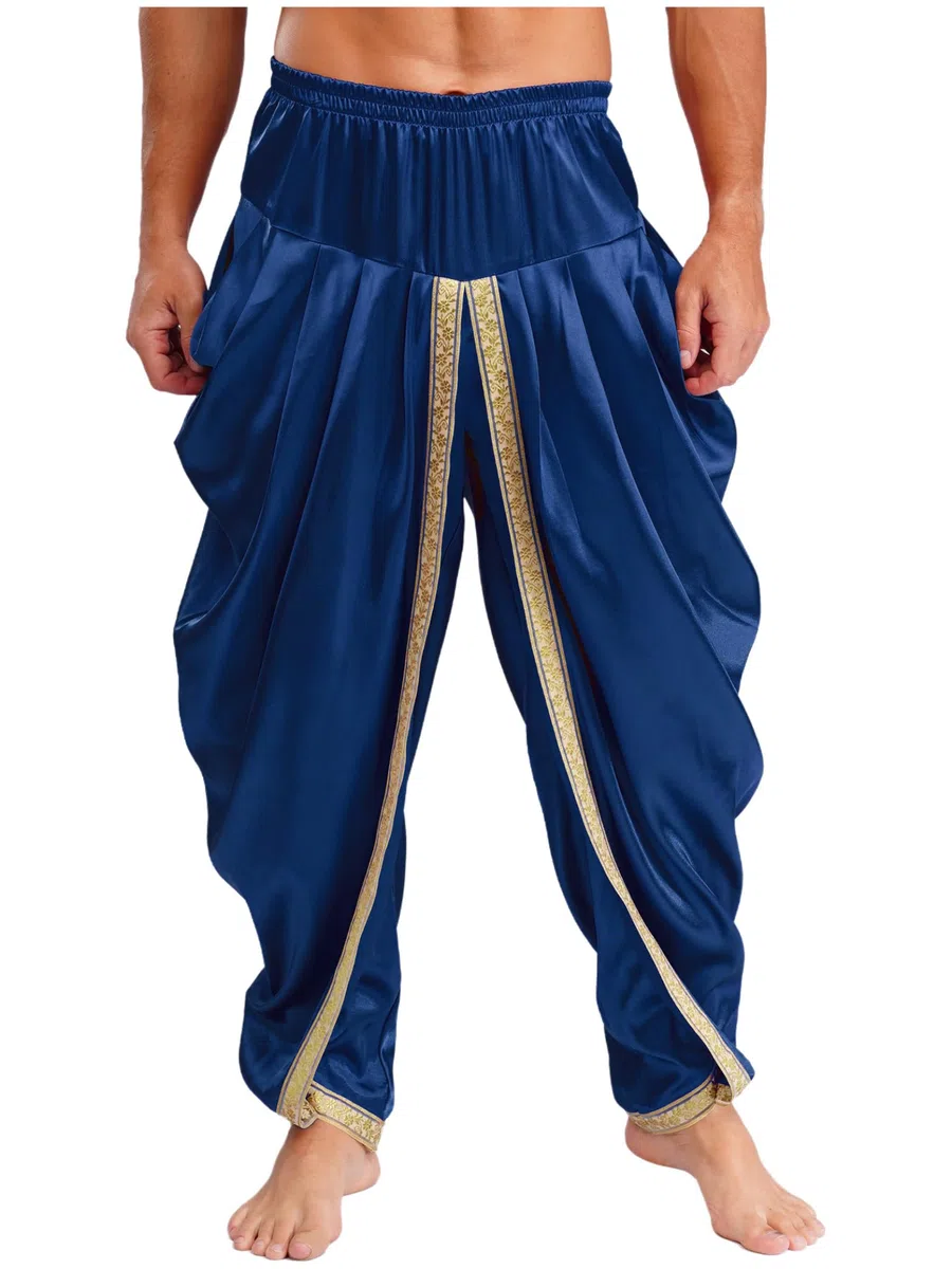 Vxuxlje Uomo Pantaloni Dhoti Maschili Pantaloni Larghi A Lanterna Costume Tribale Arabo per Danza del Ventre