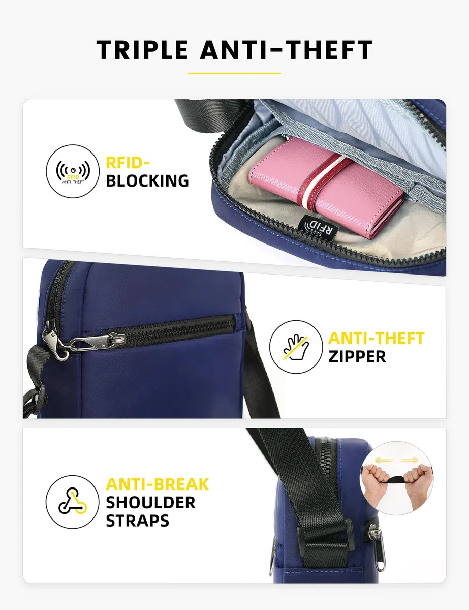 HALOVIE IHIKER3 - Borsa a Tracolla Unisex Antifurto Piccola | Mini Borsello Crossbody Sling Messenger per Uso Quotidiano, Commute, Scuola e Viaggi
