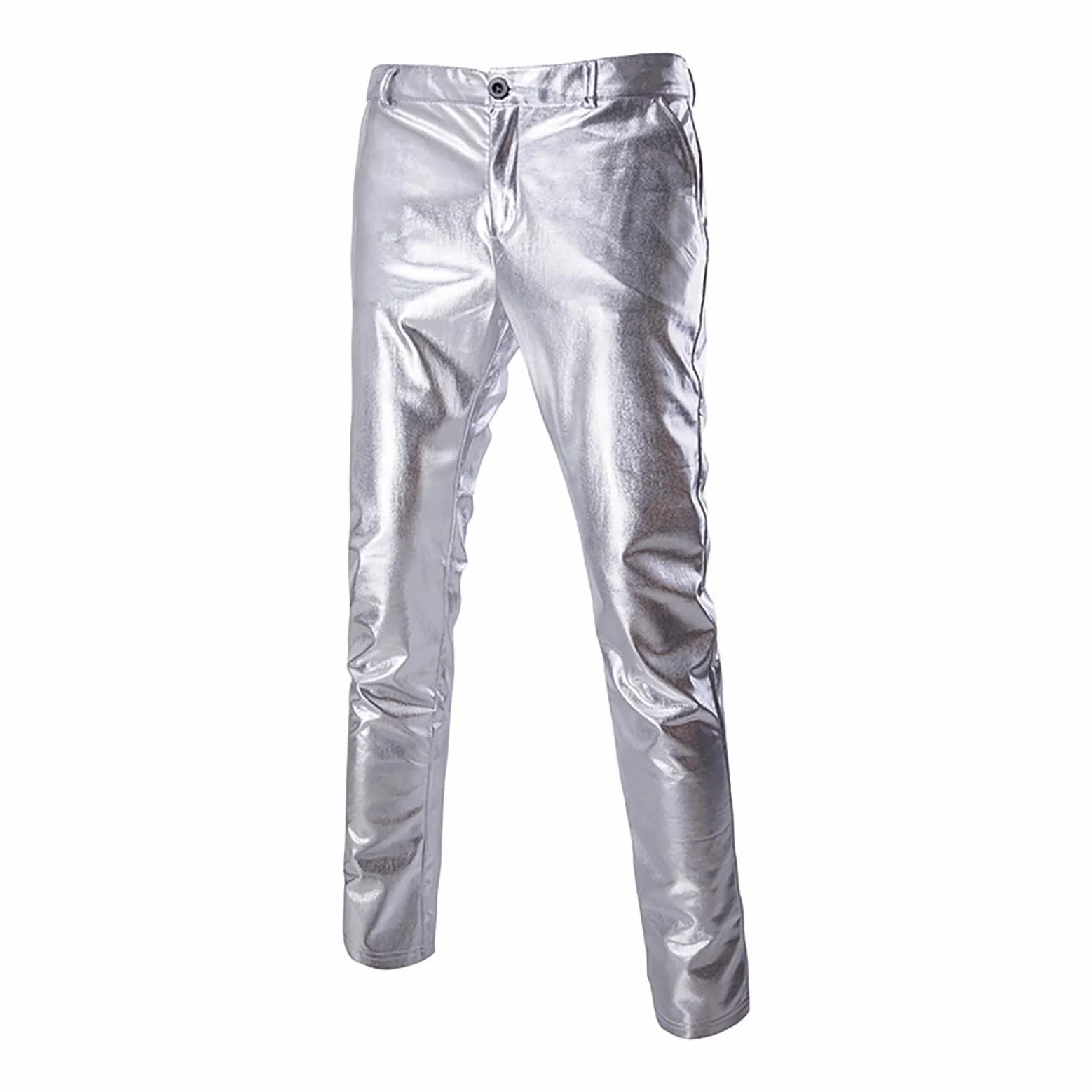 Generisch Costume da smoking da uomo, 2 pezzi, slim fit, per feste, discoteca, carnevale, giacche metalliche lucide, pantaloni da notte
