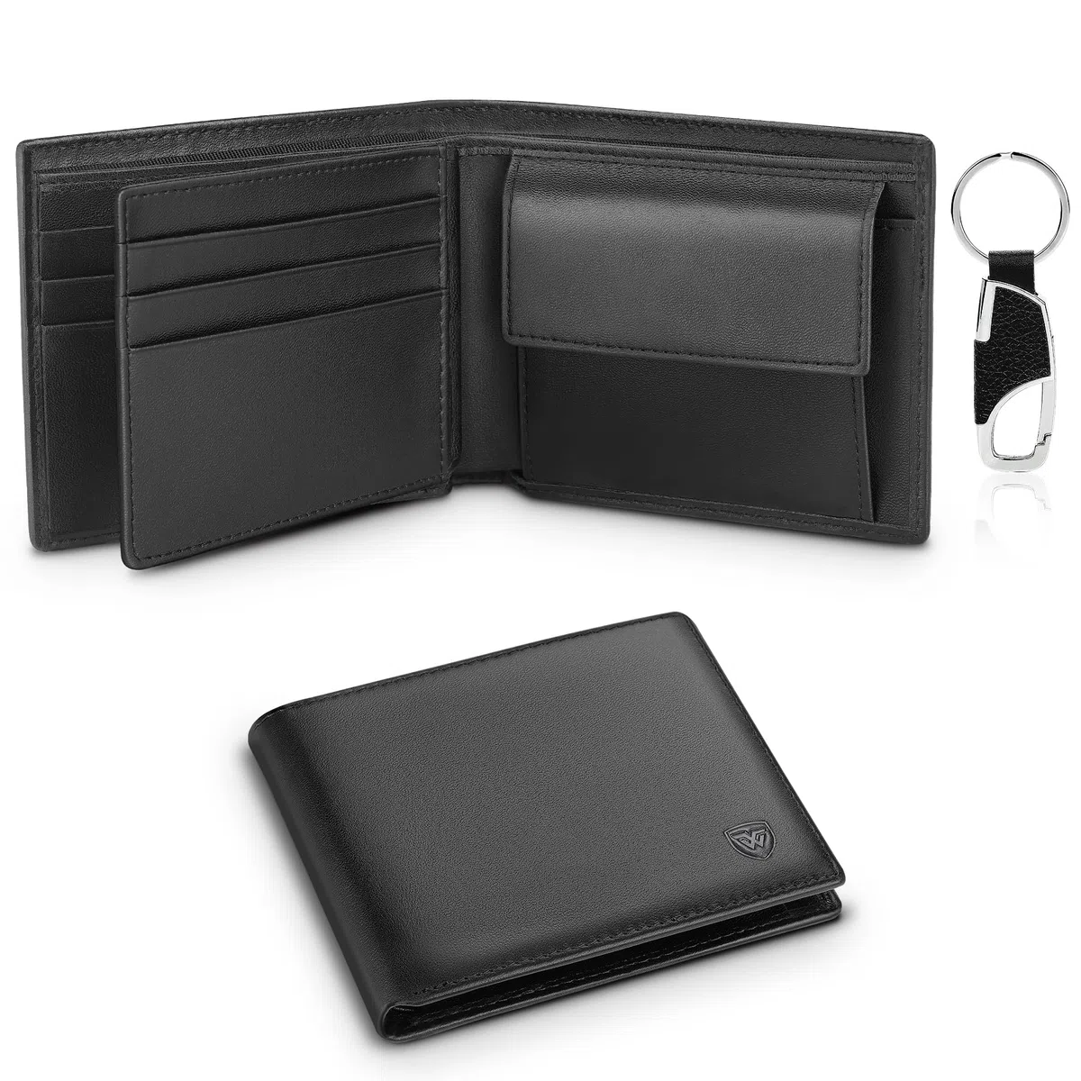 WONSEFOO Portafoglio Uomo Slim Pelle Blocco RFID, Con Portamonete, Porta Chiavi e Carte di Credito, Finestra ID, Scomparti Banconote e Confezione Regalo, Piccolo Brifold (9 * 14 * 2.6 CM)