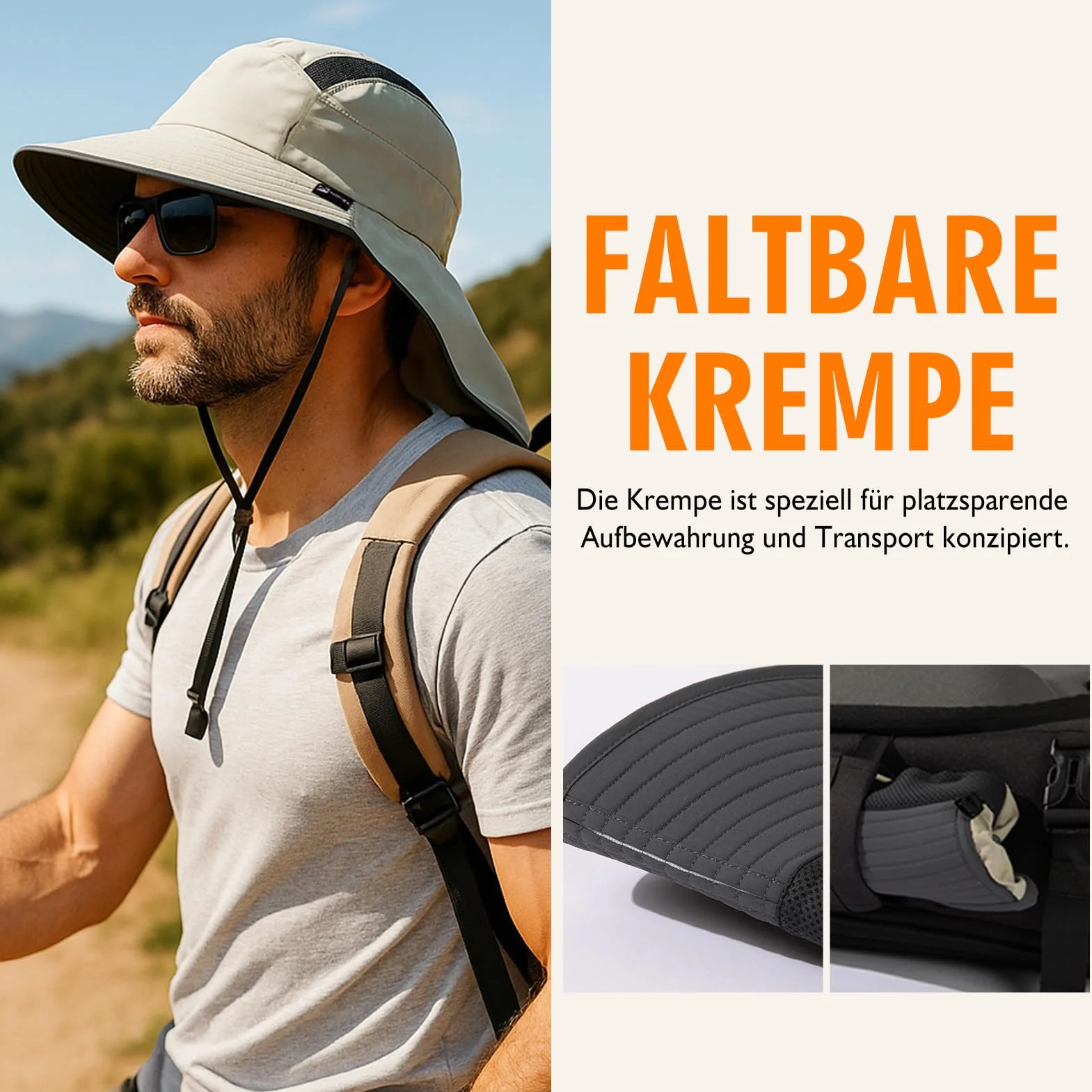 TOP-EX XL/XXL, cappello da sole unisex da uomo, a tesa larga, con protezione per il collo, porta occhiali da sole, cappello estivo, impermeabile e pieghevole