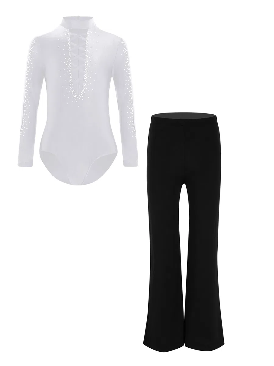 Aislor Completo da Ballo Latino Americano Bambino Ragazzo 2 Pezzi Body Danza Classica + Pantaloni Gamba Larga Abito da Samba Rumba Salsa Tango Dancewear