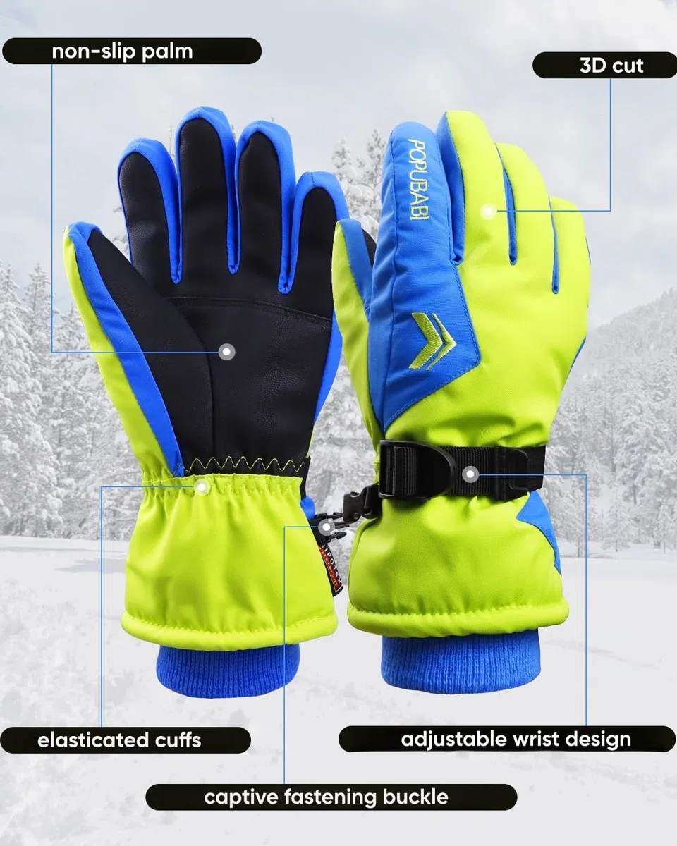 Guanti da sci per bambini, guanti invernali impermeabili per bambini, guanti da ciclismo antivento da 3 a 13 anni, guanti da neve caldi per bambini per lo snowboard, lo sci e il ciclismo