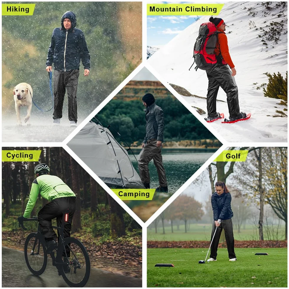 flintronic Pantaloni da Pioggia Uomo, Pantaloni Antipioggia Impermeabili, Sovrapantaloni Antipioggia Leggeri e Traspiranti con Tasche con Zip, Adatti per l'escursionismo e Il Ciclismo