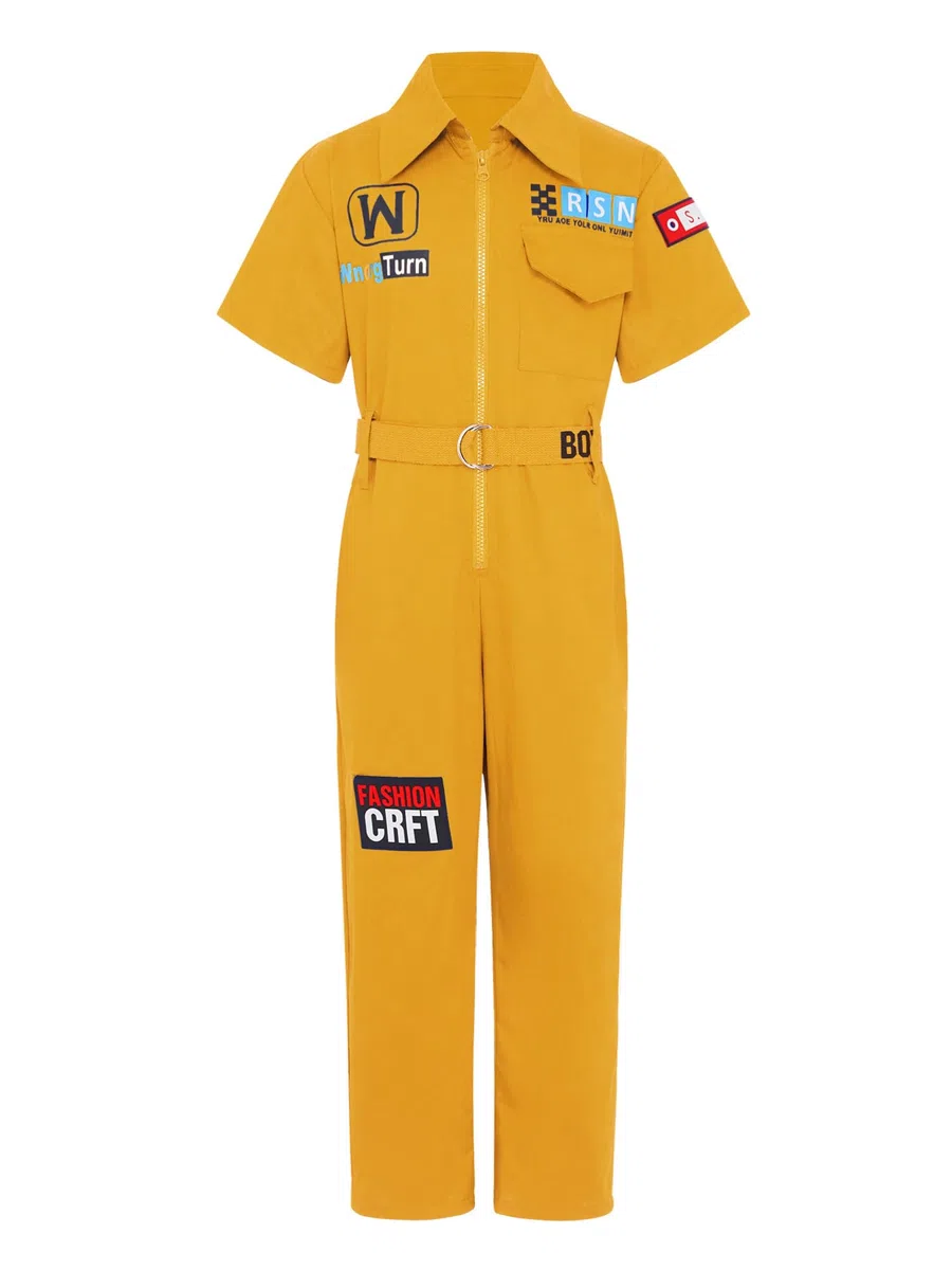 CHICTRY Tuta Intera da Lavoro Bambina Bambino Tuta Meccanici Gommisti Postale in Vita Elasticizzata con Cintuta Jumpsuit a Manica Corta Salopette Gamba Larga