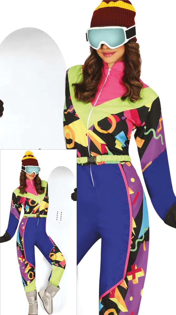 FIESTAS GUIRCA Tuta da Sci retrò da Donna - Tuta da Sci Colorata Anni '80 Complessivamente Divertente Costume da Donna - Tuta da Snowboarder Sciatore Anni '90 Donna