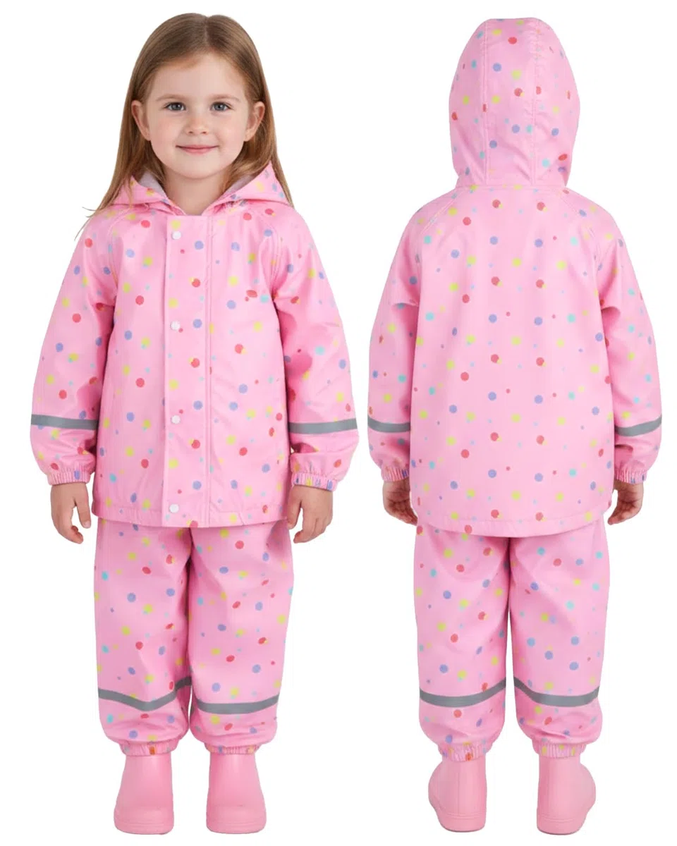 JiAmy Tuta Impermeabile Bambino e Bambina (2 Pezzi), Set Pioggia con Giacca e Pantaloni, Impermeabile Bambino con Cappuccio Trasparente & Bande Riflettenti per Scuola e Asilo (1-8 Anni)