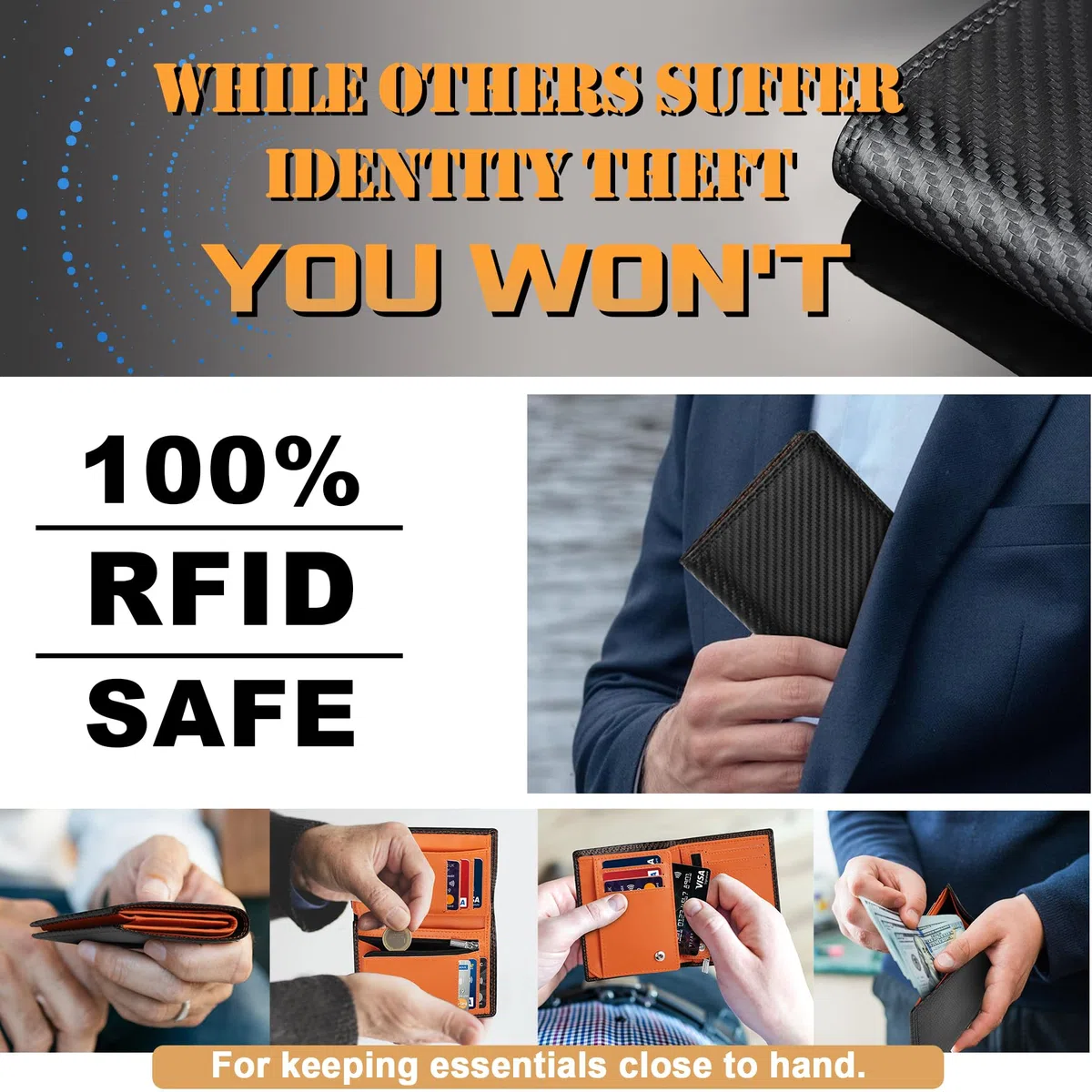 TEEHON Classico Portafoglio Uomo in Vera Pelle Portamonete con Blocco RFID/NFC 13 Porta Carta Credito, 2 Scomparto per banconote, Tasca per Monete con Scatola Regalo- Nero