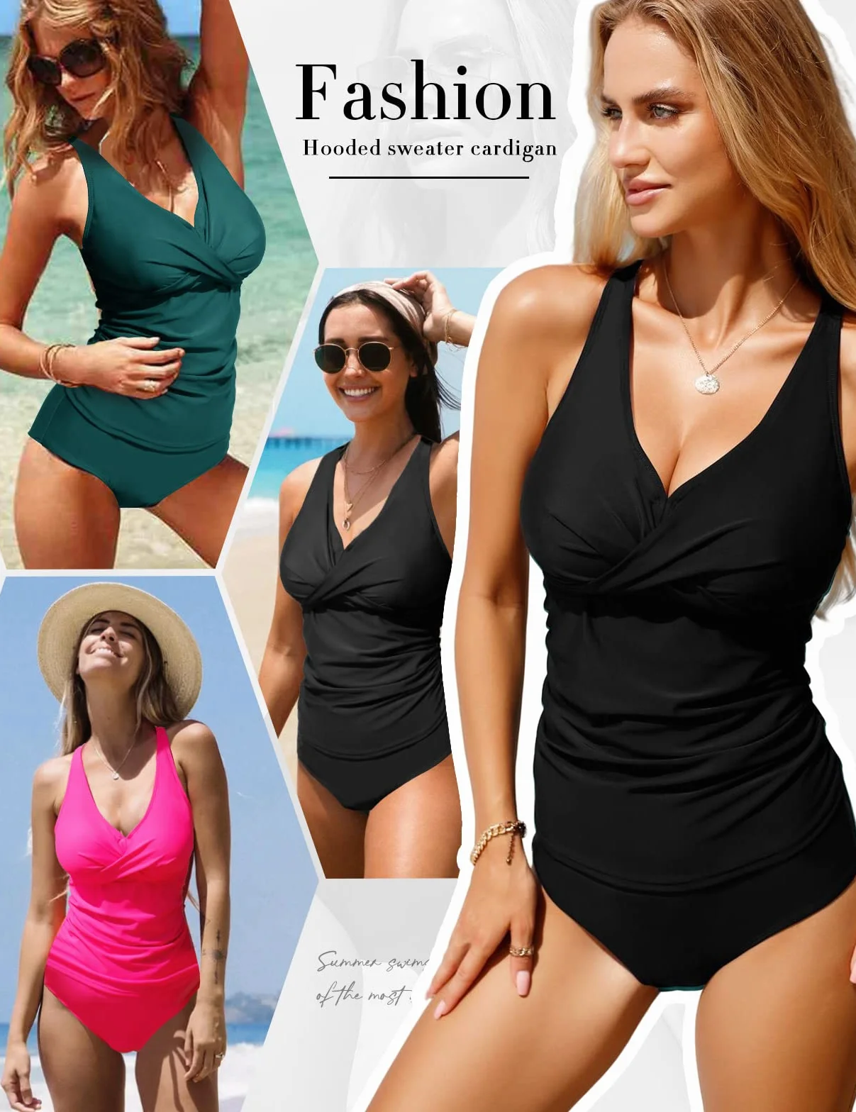 UMIPUBO Costume da Bagno Donna Due Pezzi Scollo a V Tankini Set Imbottito Reggiseno Sexy Push up Bikini Costumi da Mare Donna Vita Alta Beachwear Swimwear Spiaggia
