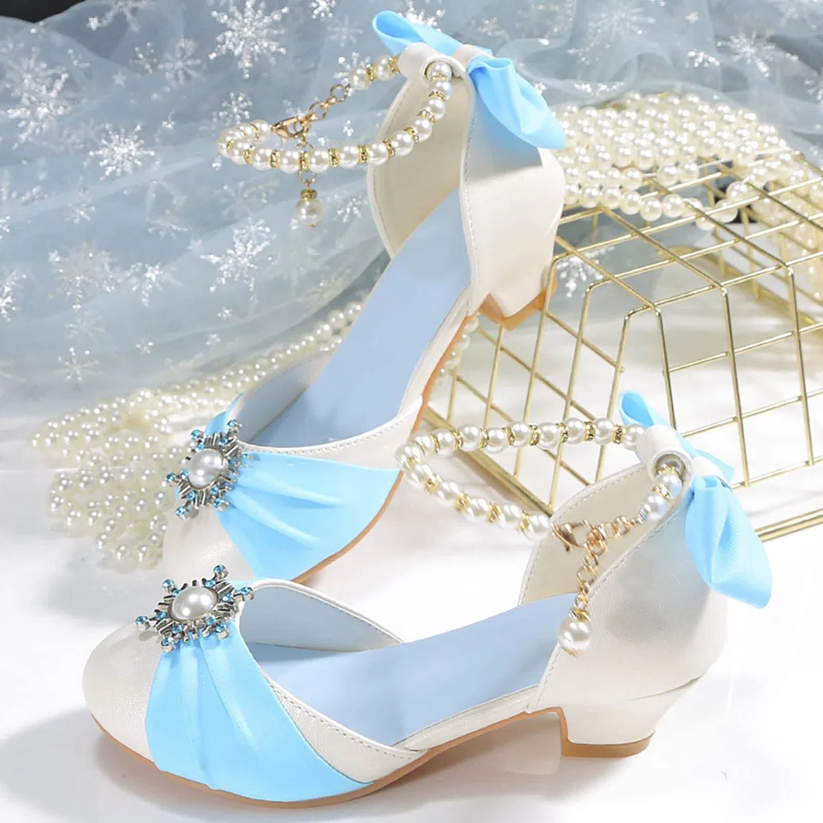 Scarpe da bambina con fiori singoli, brillanti diamanti a rete, con fiocco, da principessa, carine ed eleganti, per bambini, scarpe da ballo, scarpe da sera