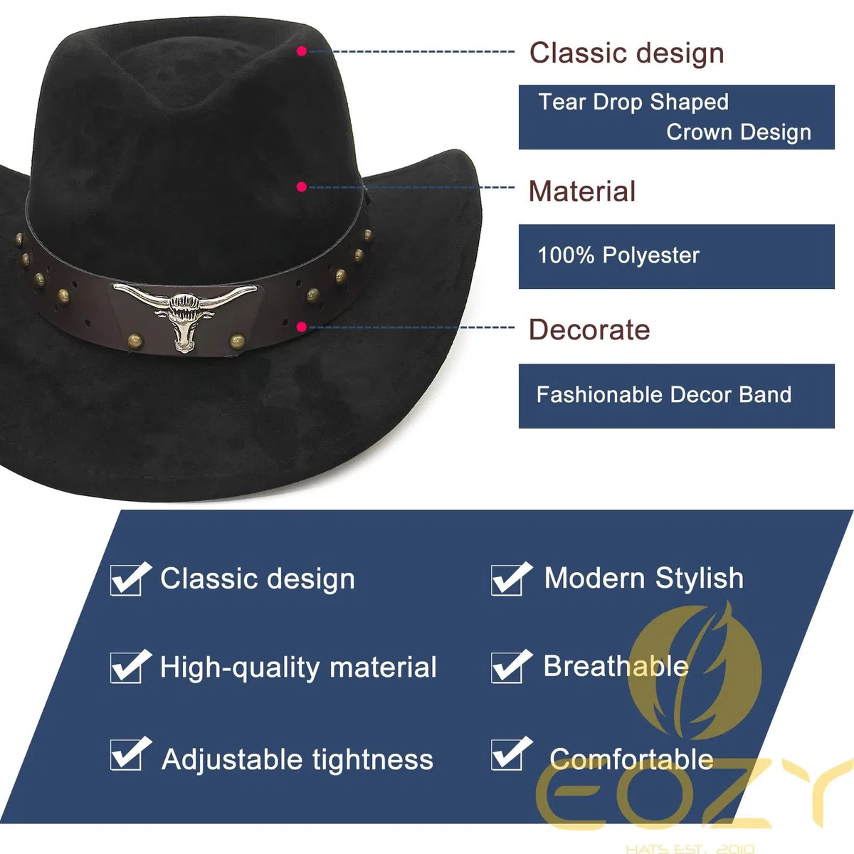 EOZY Cowboy Cowgirl Cappello da cowgirl per donne e uomini, in pelle scamosciata