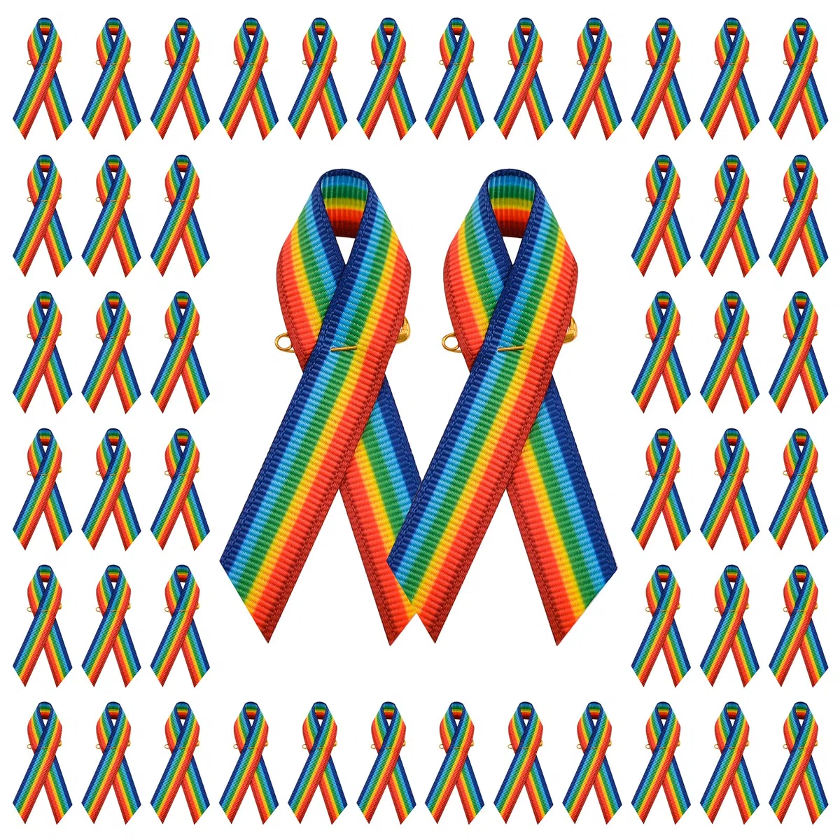 WANDIC 100 Spille a Nastro Arcobaleno con Motivo Arcobaleno in Raso, con spilli di Sicurezza per Donne e Uomini (Stile 2)