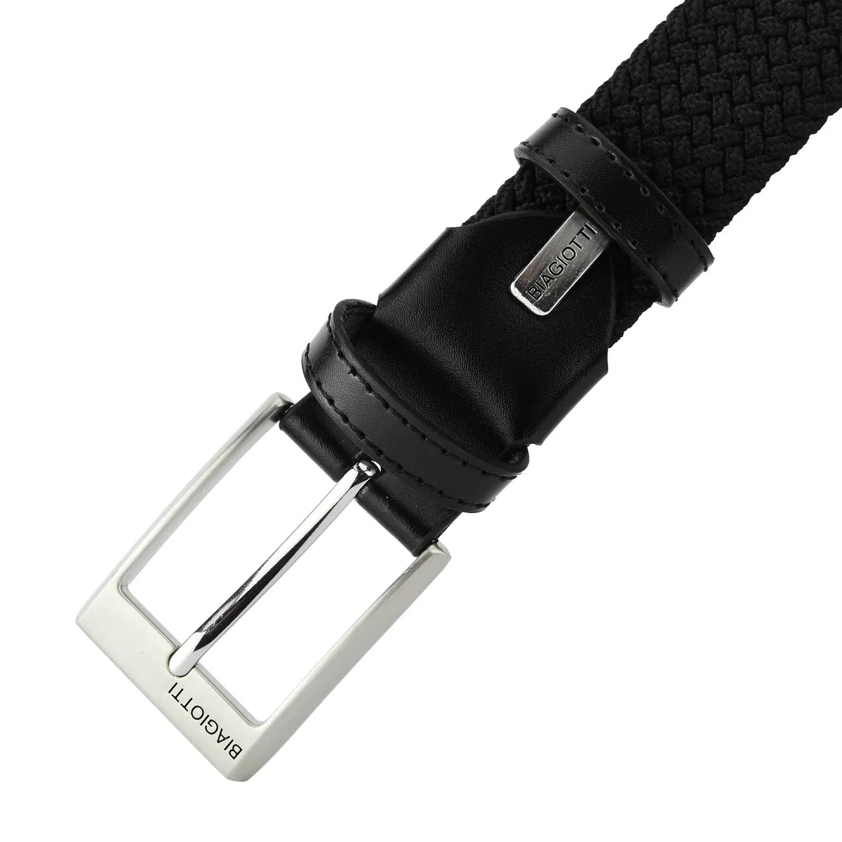 Biagiotti Cintura Elastica Intrecciata, Uomo e Donna, Con Inserti in Vera Pelle e Scatola Regalo