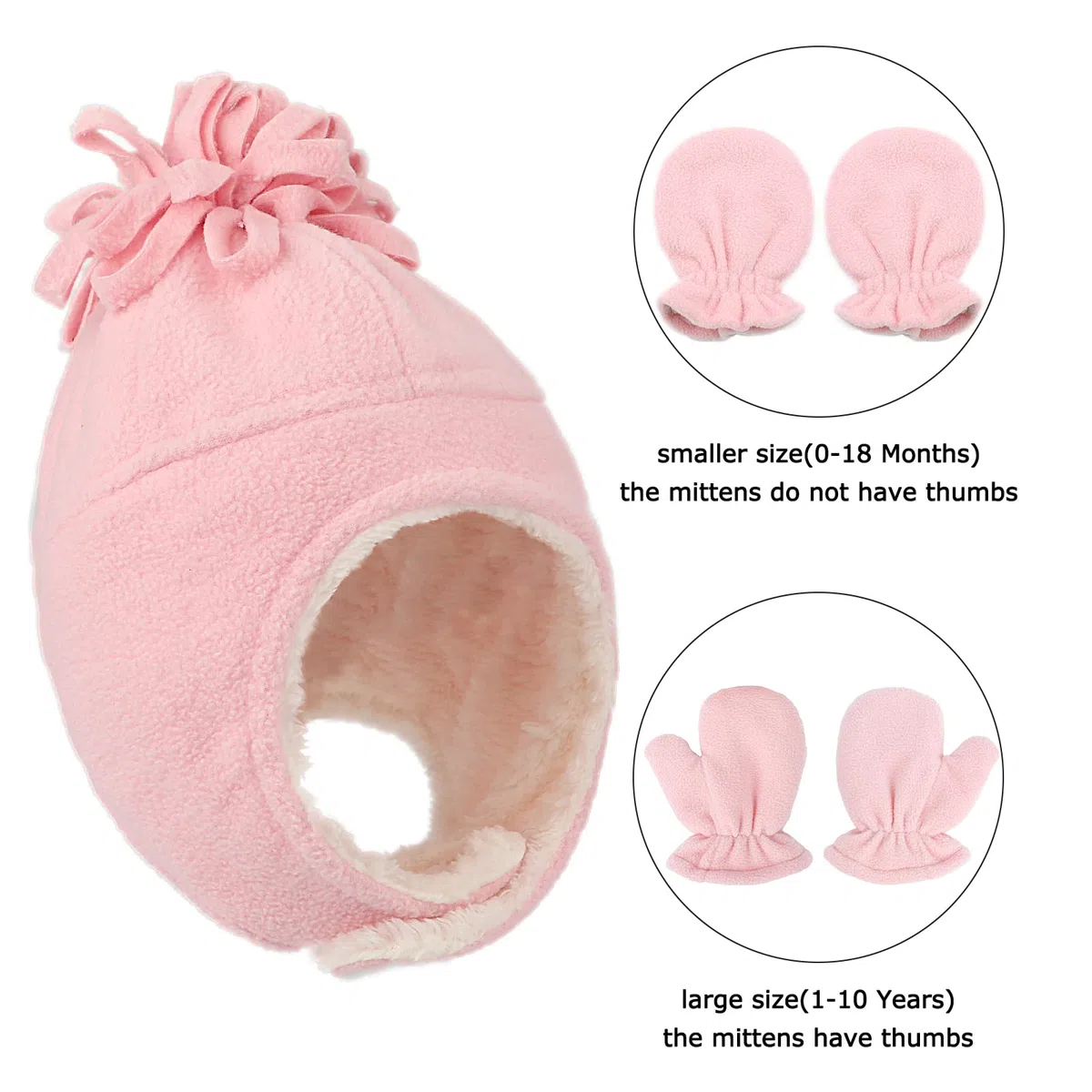 LACOFIA Cappellini Beanie e Manopole in Caldo Pile per Neonato Berretto da Pilota Invernale con Paraorecchie e Guanto da Bambino