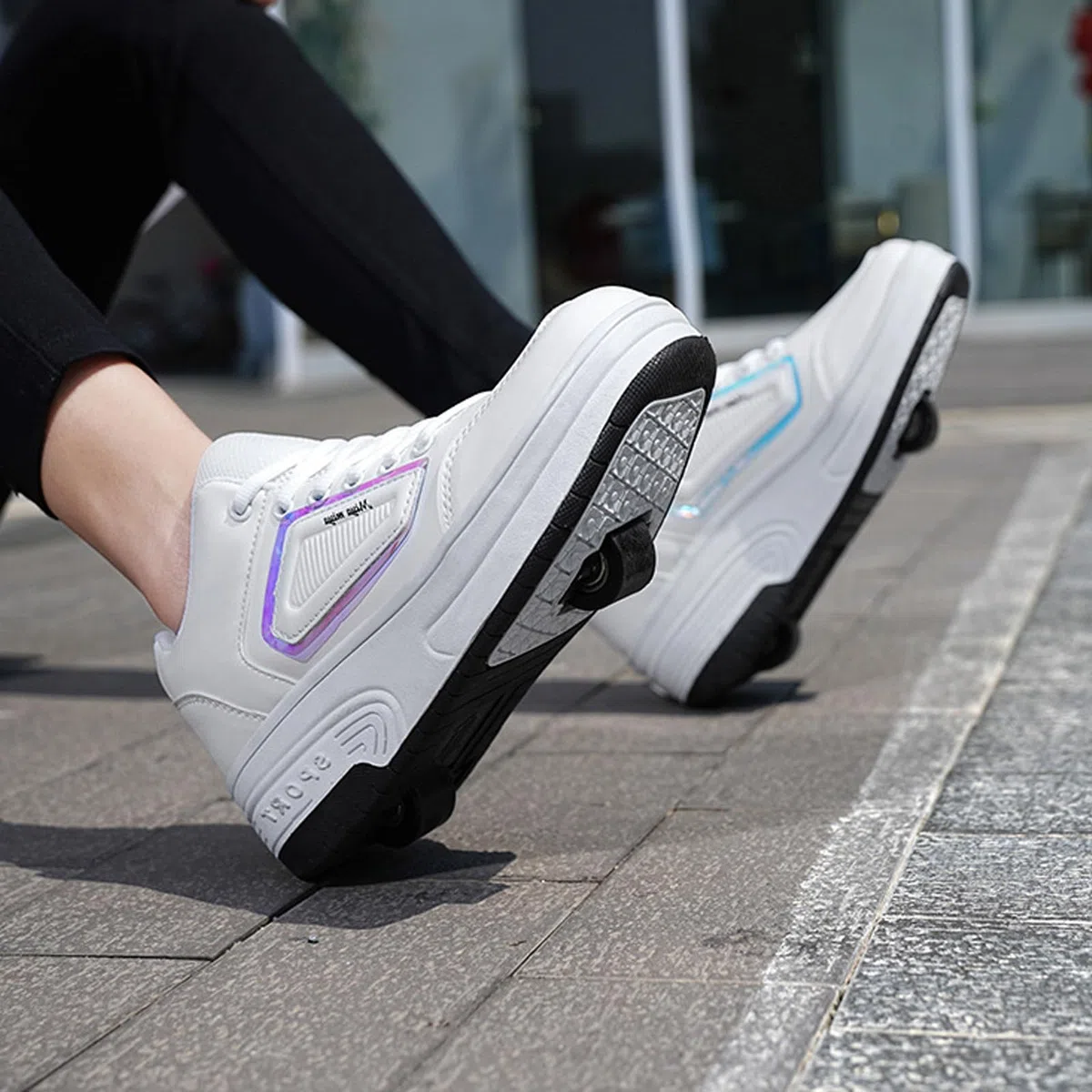 Hixingo Scarpe con Rotelle per Ragazzi Ragazze, Bambino 2 in 1 Scarpe da Skateboard Sneakers Sportive con Ruote Maglia Traspirante Scarpe Ginnastica Pattini a Rotelle Bianco, Nero