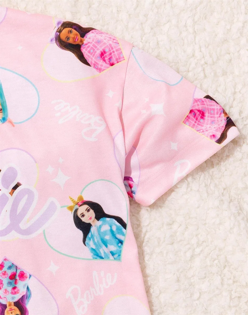 Barbie Bambina Camicia da Notte | Pigiama Manica Corta Kids Pink Doll Unicorn Abbigliamento Merchandising