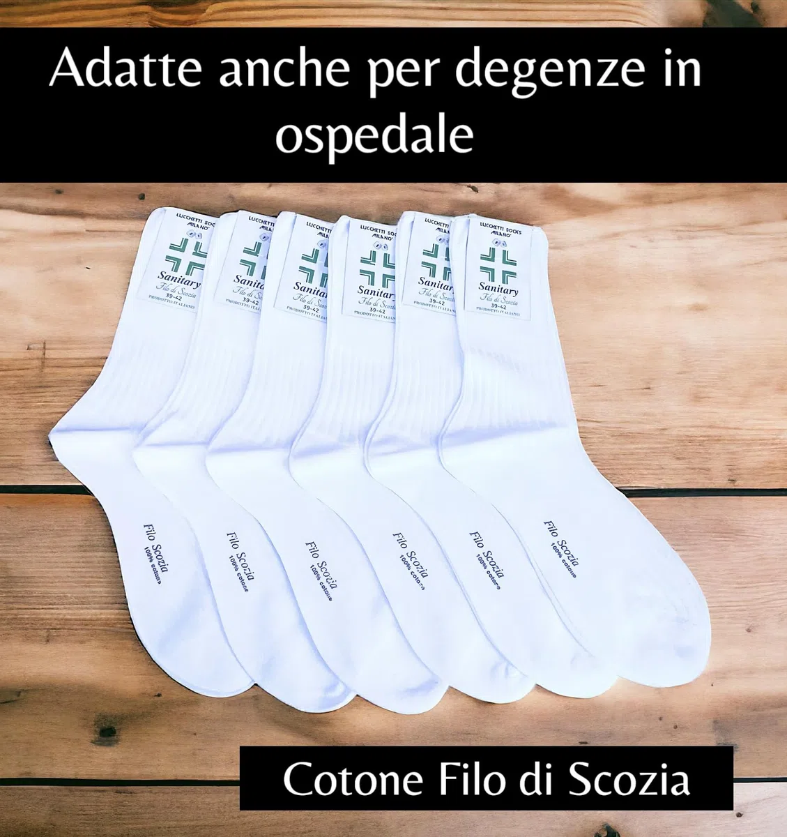 Lucchetti Socks Milano 6 PAIA calze da uomo SANITARIE filo di scozia 100% cotone rimagliate Made in Italy