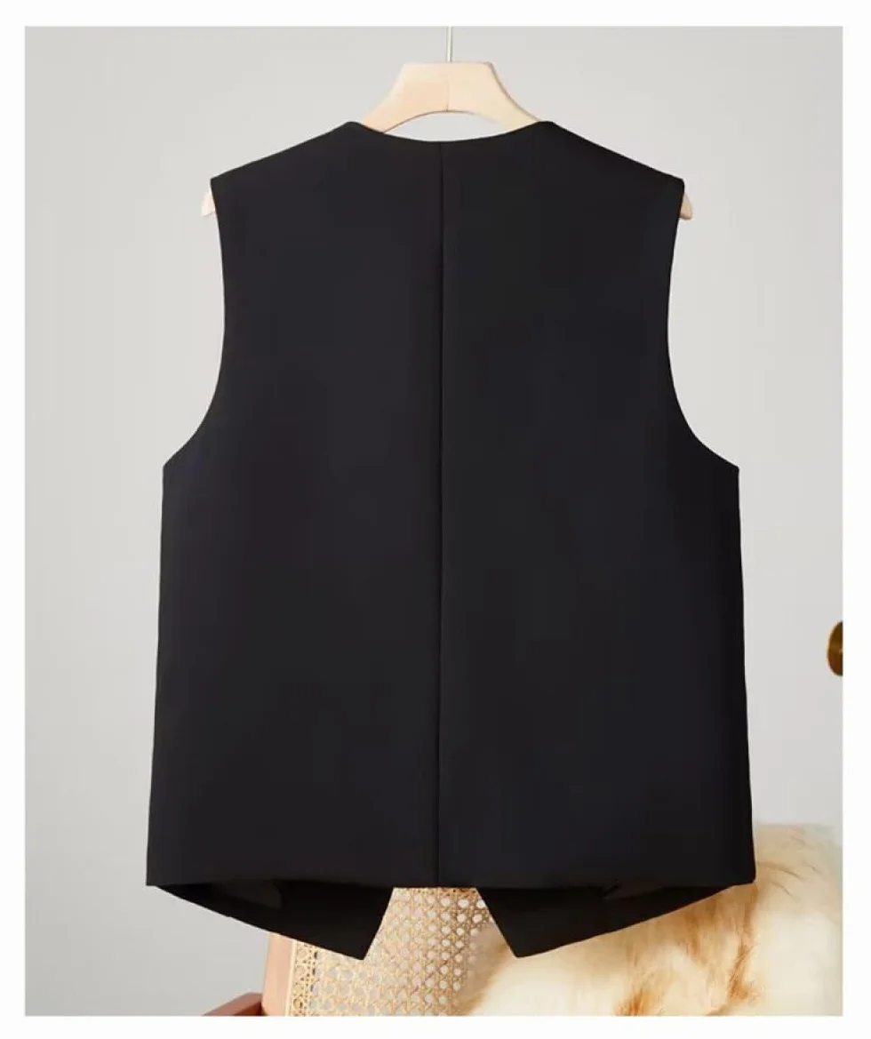 Gilet da donna, senza maniche, elegante e sottile, per lavoro e ufficio, stile retrò, scollo a V, colore nero, L, Nero