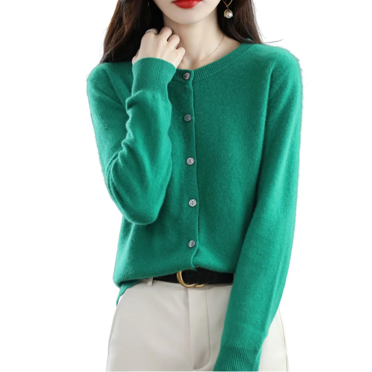 DJFOG Cardigan in cashmere da donna, cardigan a maniche lunghe con bottoni frontali in cashmere 2024, maglioni elastici in maglia morbida e calda